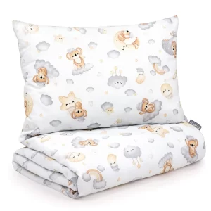 Cotton Toddler bedding 2 pc set with filling kid duvet 135x100 cm and pillow 60x40 cm bear star