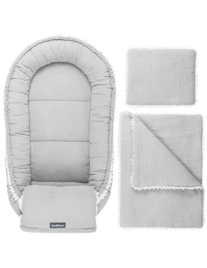 baby nest 100x60 cm Cuddly Muslin Gray baby shower set