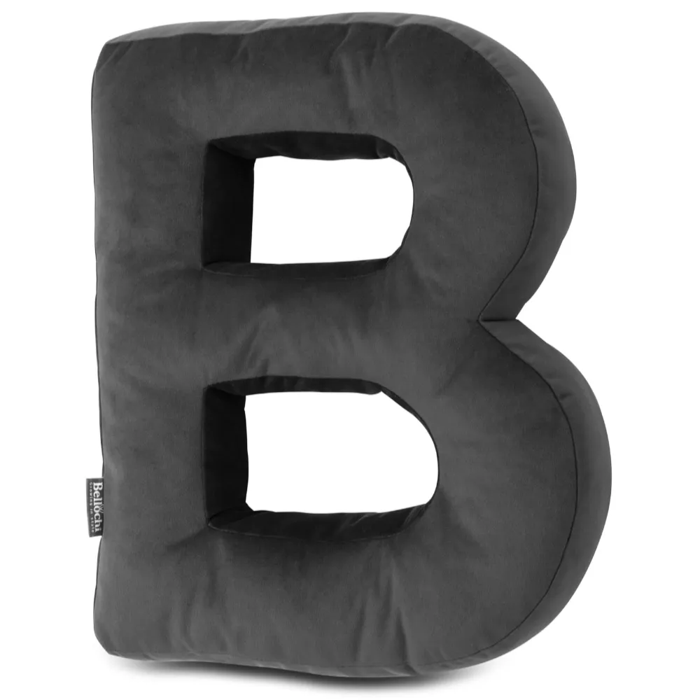 Decorative velvet letter pillow B shaped dark gray