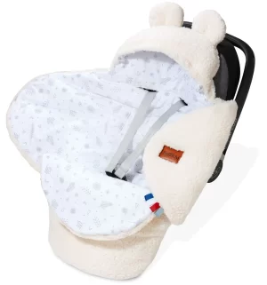 Baby car seat blanket 90x90 cm white Teddy bear