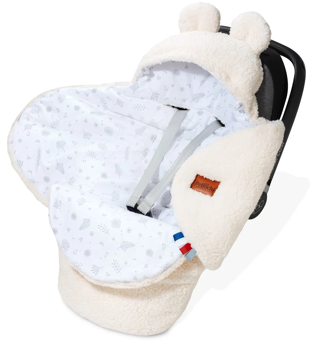 Baby car seat blanket 90×90 cm white Teddy bear