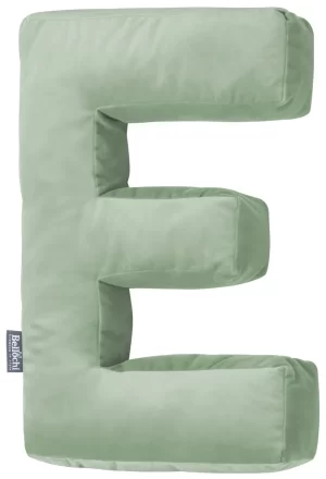 Decorative pillow in the shape of a letter 'E' olive