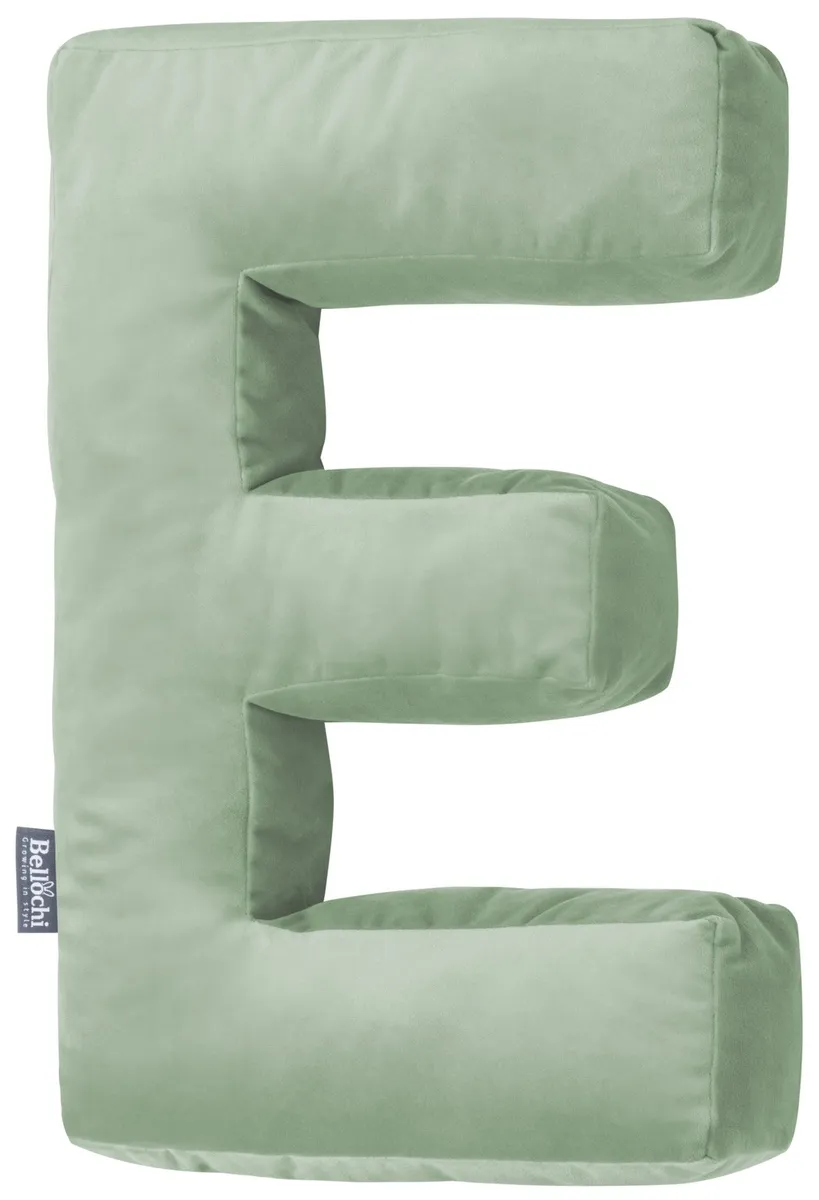 Decorative pillow in the shape of a letter ‘E’ olive