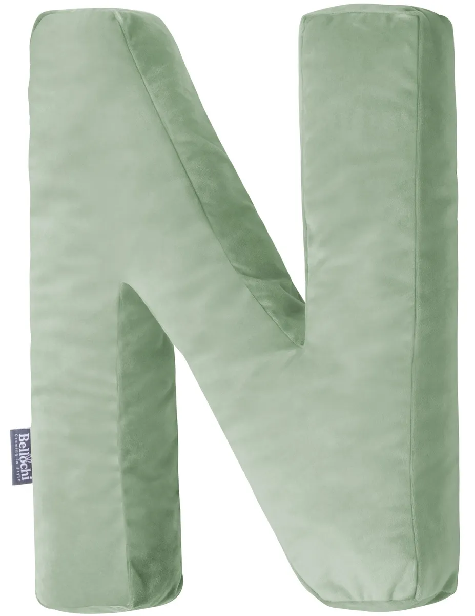Decorative pillow in the shape of a letter ‘N’ olive