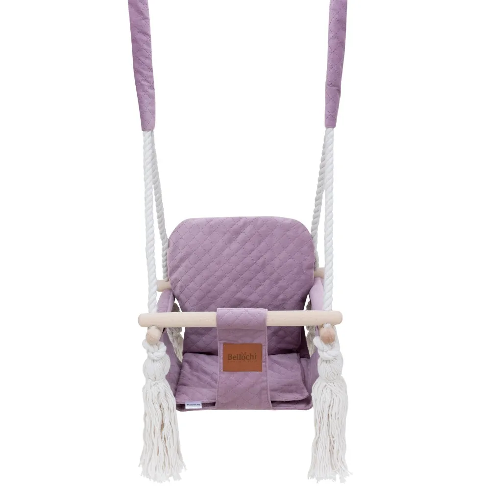 Baby swing velvet, wooden swing for children 1-3 years pink