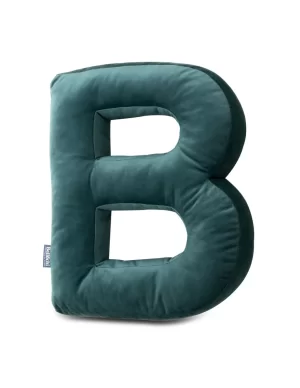Decorative velvet letter pillow B shaped dark green