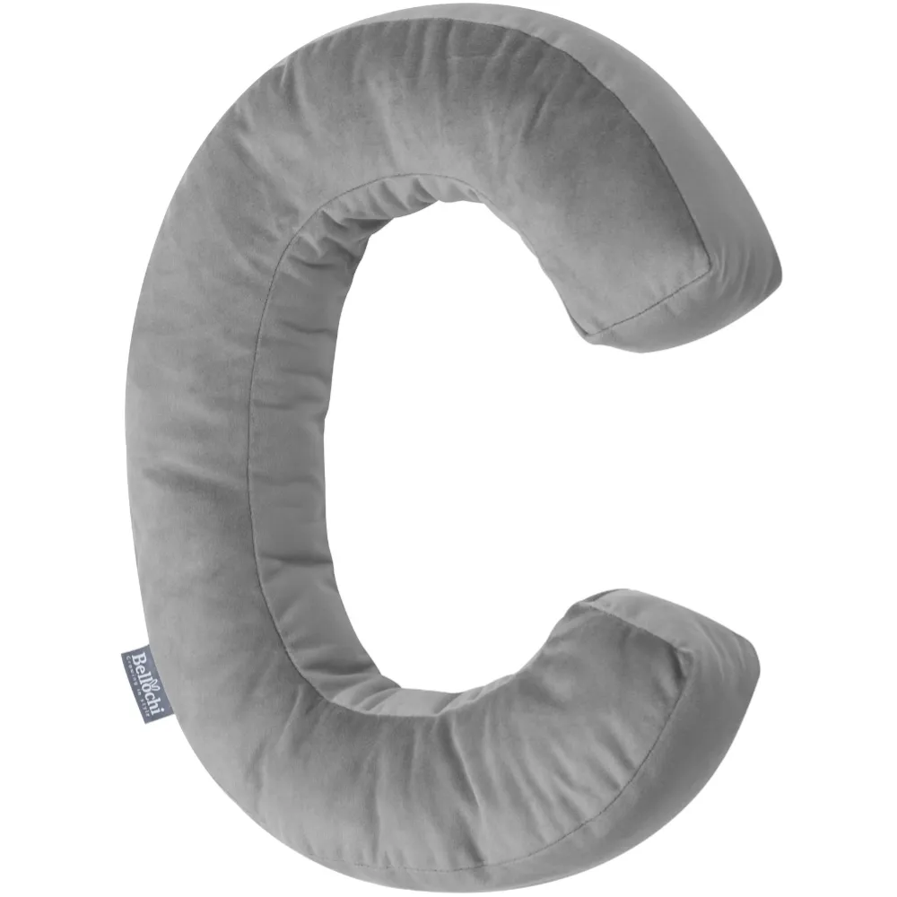 Decorative velvet letter pillow C shaped dark gray