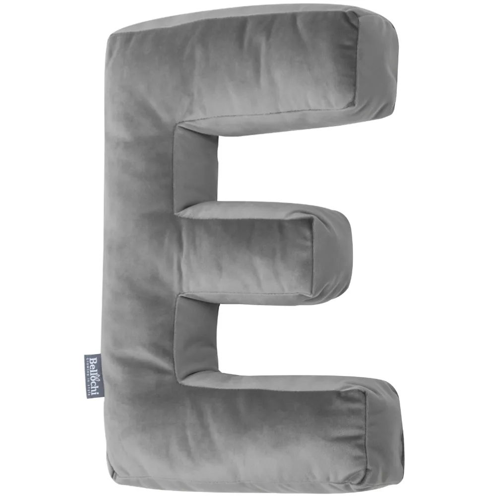 Decorative velvet letter pillow E shaped dark gray
