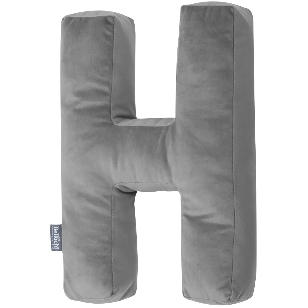 Decorative velvet letter pillow H shaped dark gray