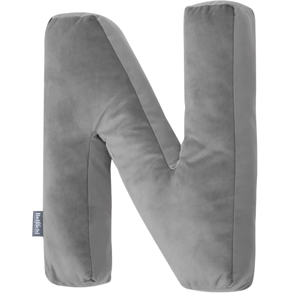 Decorative velvet letter pillow N shaped dark grey