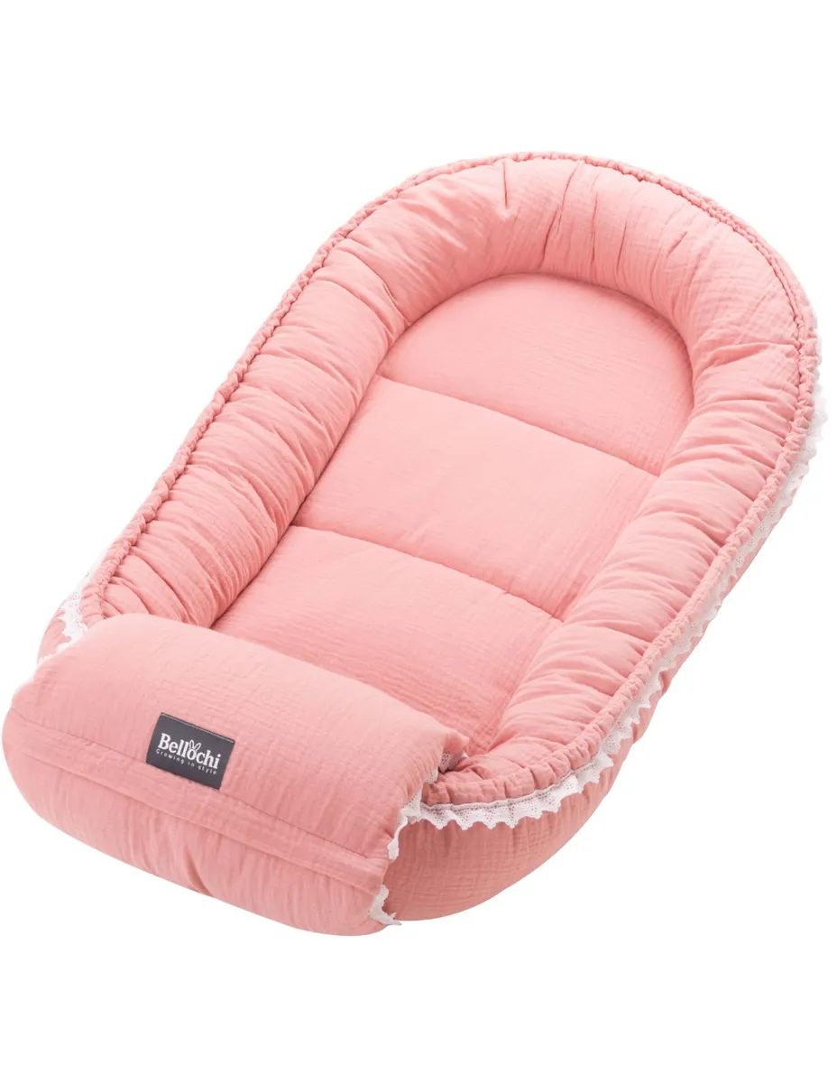 Baby nest 100×60 cm Cuddly Muslin Pink with multifunctional wrap