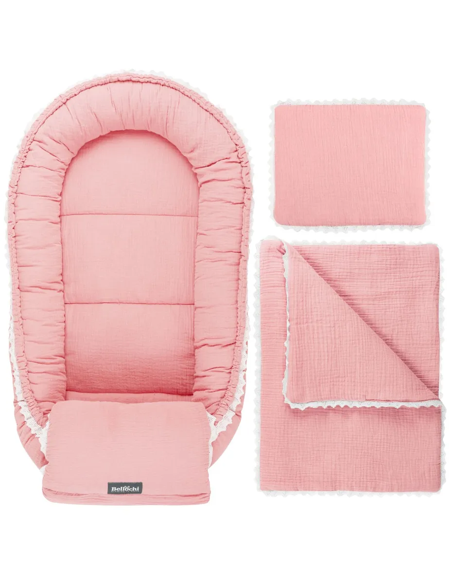baby nest set 100×60 cm Cuddly Muslin Pink baby shower set with multifunctional wrap