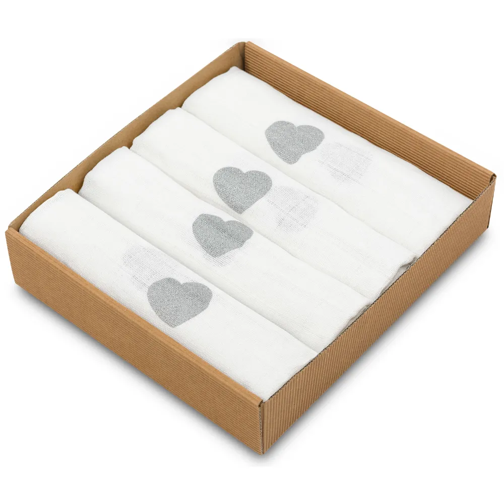 LUX muslin squares 4 pieces set – Silver Hearts