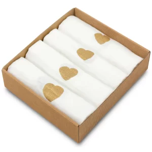 LUX muslin squares, golden hearts, set of 4