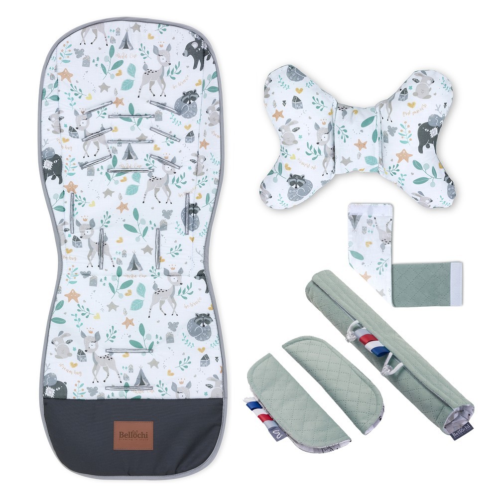 Universal stroller liner set with accessories bambi forest