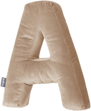 Decorative velvet letter pillow 'A' shaped beige