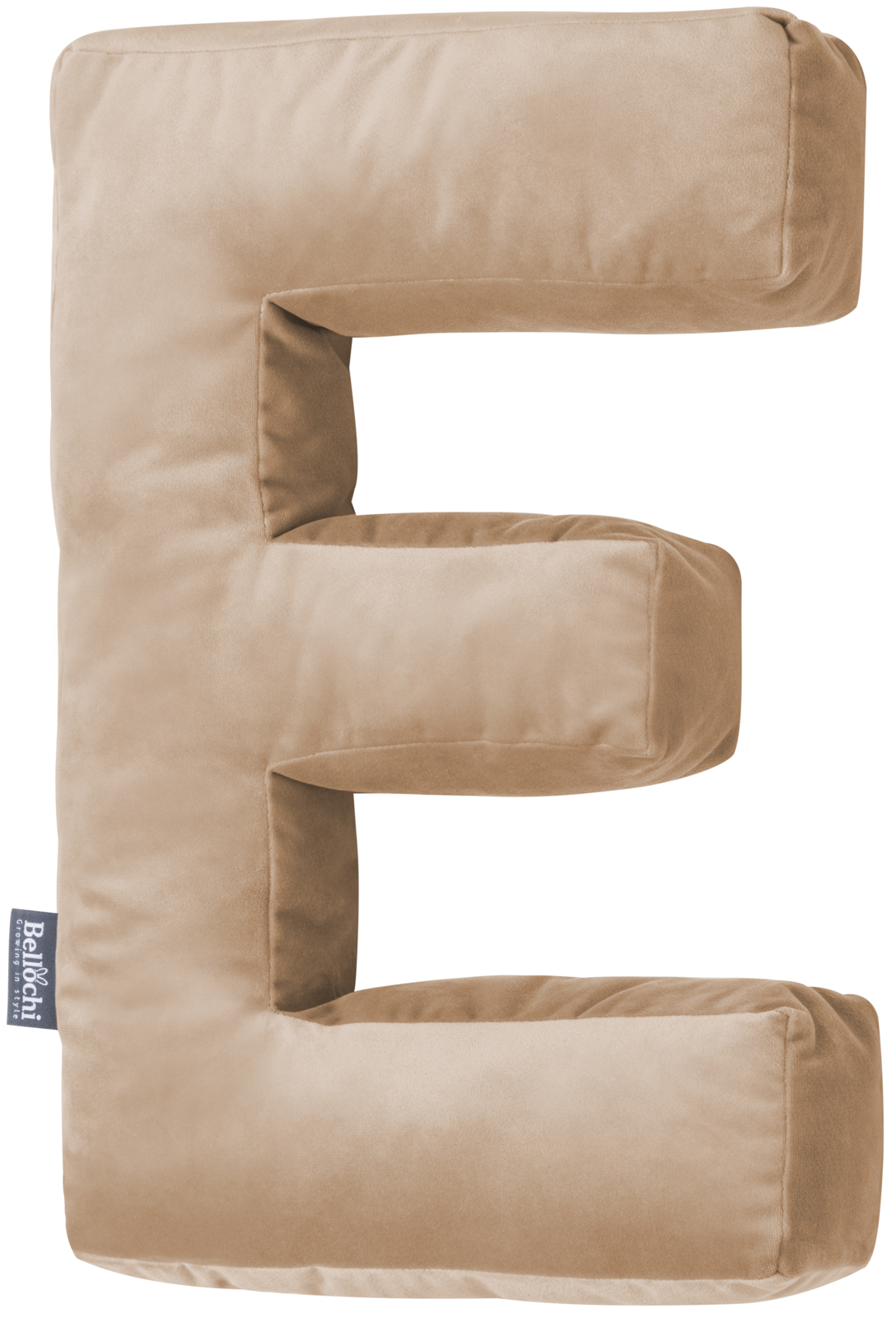 Decorative velvet letter pillow E shaped beige