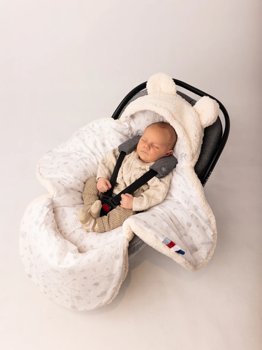  Baby car seat blanket 90×90 cm white Teddy bear Bellochi 2