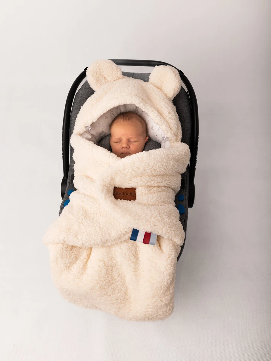  Baby car seat blanket 90×90 cm white Teddy bear Bellochi 4