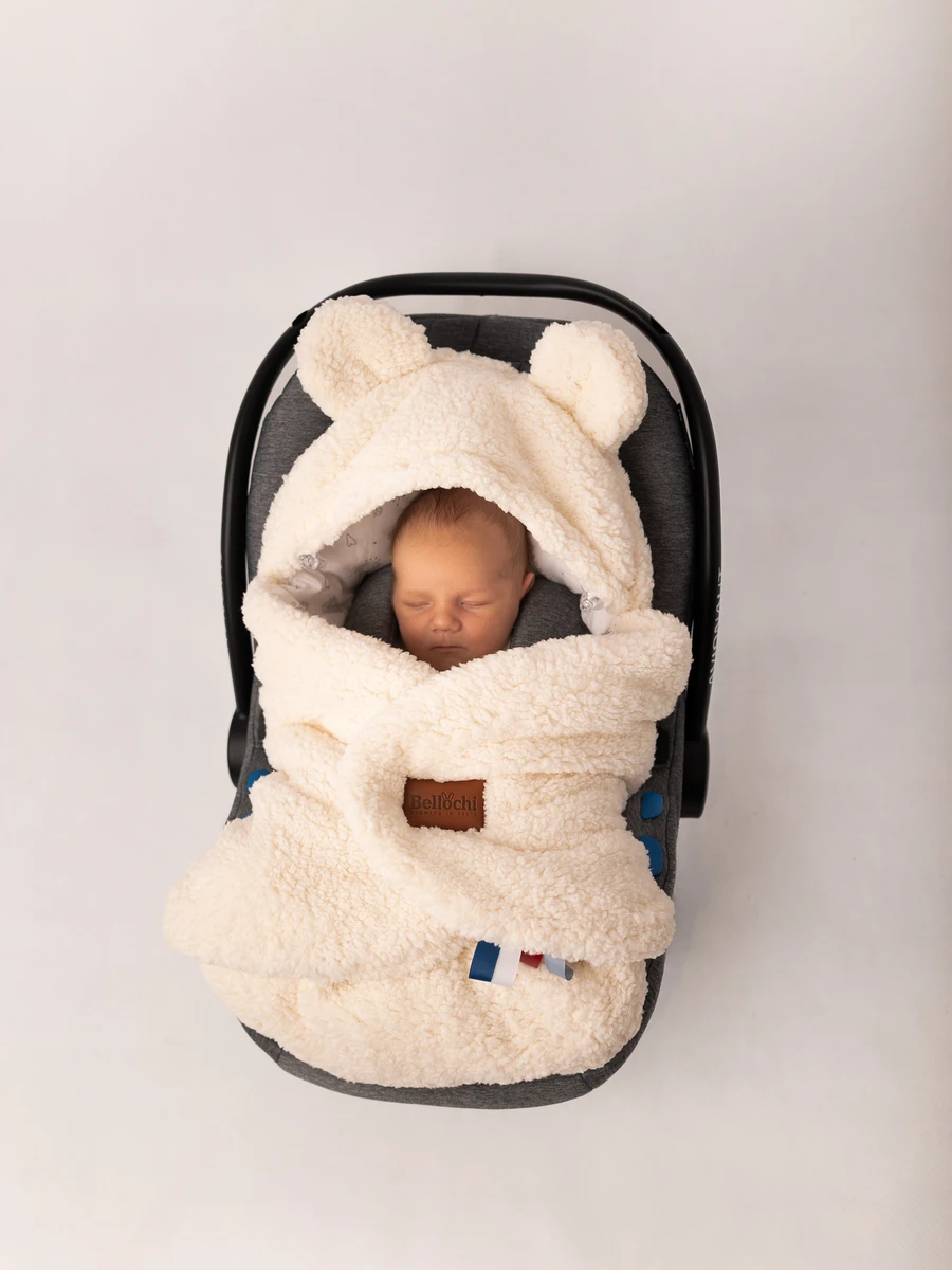  Baby car seat blanket 90×90 cm white Teddy bear Bellochi 5