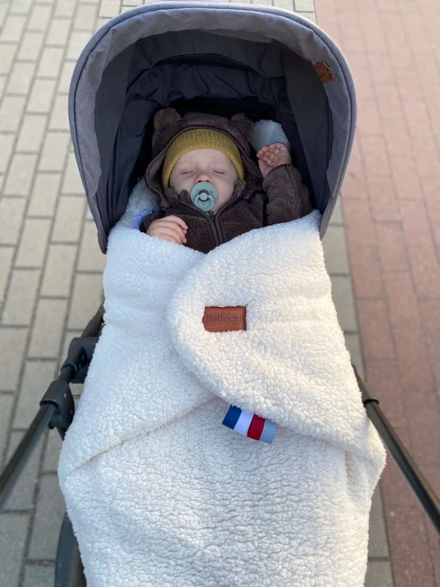  Baby car seat blanket 90×90 cm white Teddy bear Bellochi 13