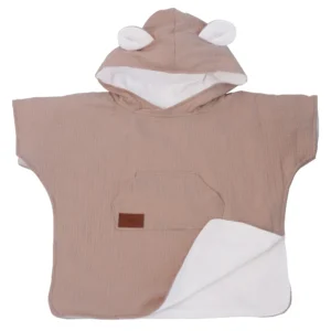 Kids Muslin Poncho with Hood Beige