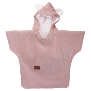 Kids Muslin Poncho with Hood Pink